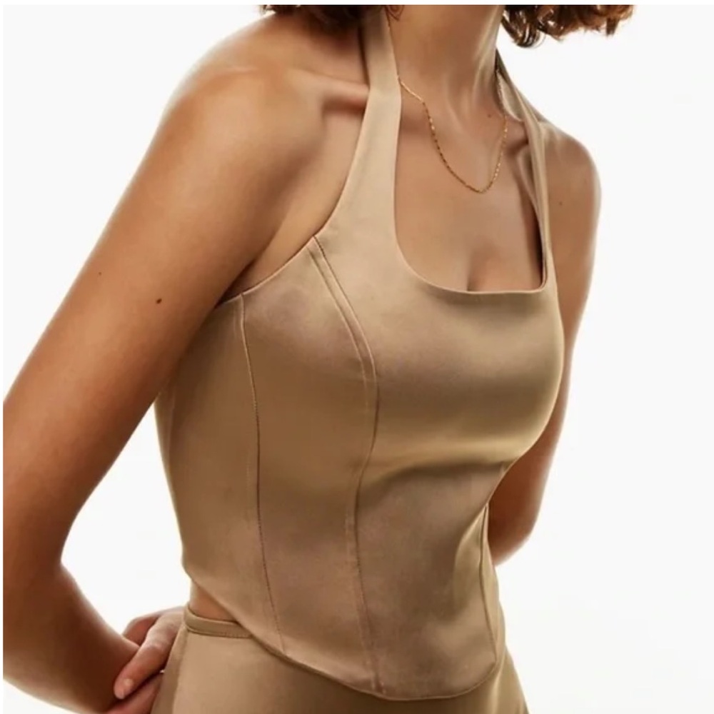 Wilfred Dusk Satin Bustier in Gold Camel